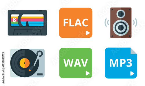 Audio and music technology icons set