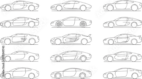 Car outline icon set. Vehicle silhouettes and automobile collection in line style. Vector illustration.