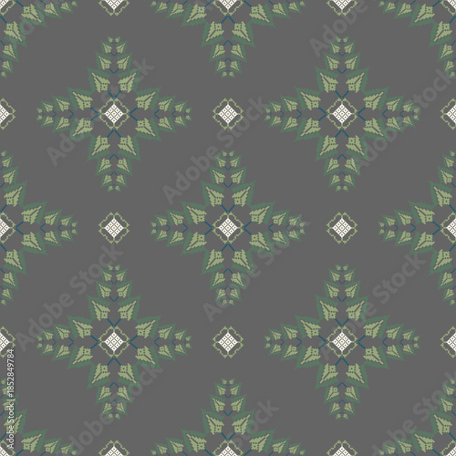 Seamless pattern with decorative elements. Hand-drawn background. Pixel pattern. Cross-stitch seamless pattern for wallpaper, textiles, wrapping, tiles, pottery, and web page backgrounds.