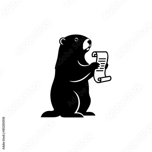 Bear reading document isolated on transparent background