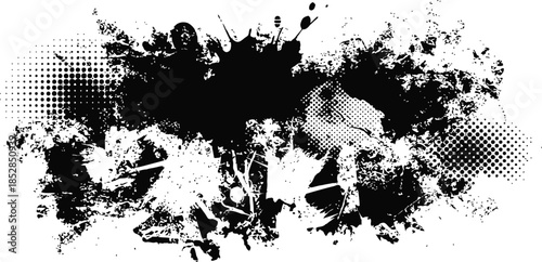 Grunge Black Texture Raw Dirty Background Halftone Graphic Print Abstract Ink Overlay Set Retro Scratch Material