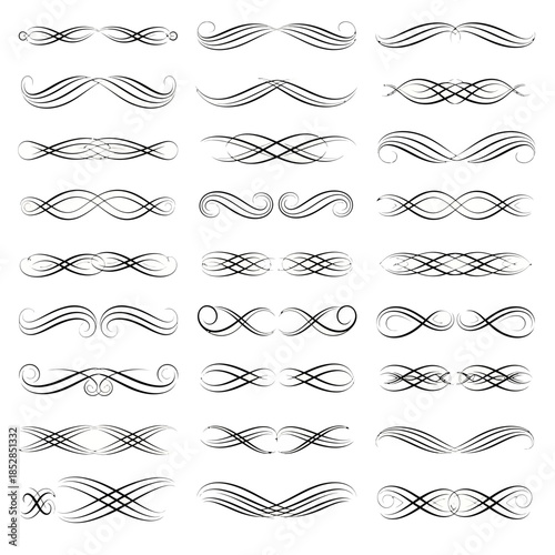 Stunning collection of elegant black vintage flourish dividers and ornamental scrollwork for sophisticated design projects