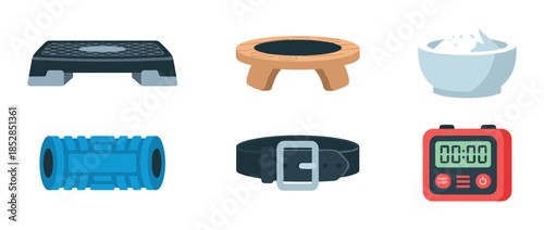 Fitness and exercise equipment icons set