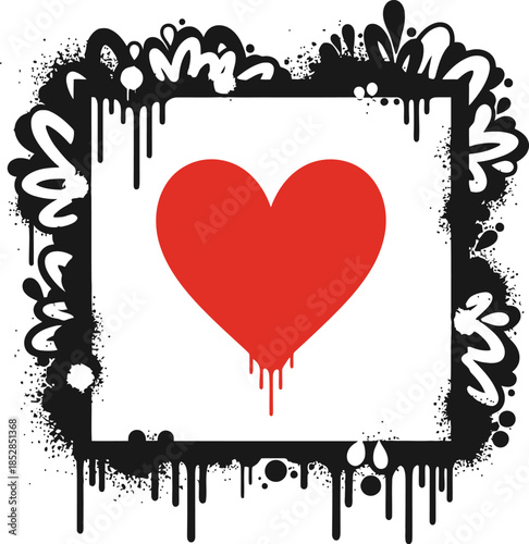 Graffiti Frame Ink Set Grunge Urban Border Spraypaint Liquid Effect Box Heart Silhouette Street Art Dripped Edge Square