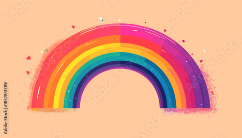 Colorful rainbow illustration with vibrant hues and a whimsical, cartoon-like style against a light orange background.