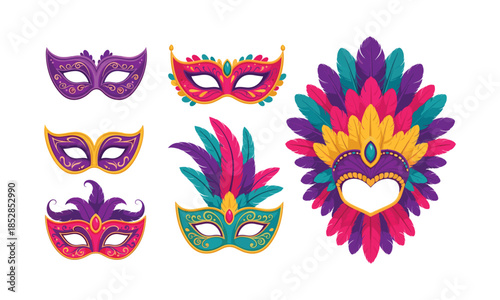 Carnival Set Bundle of Colorful Venetian Mask Illustration Collection