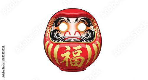 Red daruma doll with japanese characters isolated on transparent background