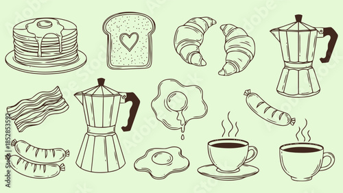 Breakfast food and coffee maker illustration Vector, illustration