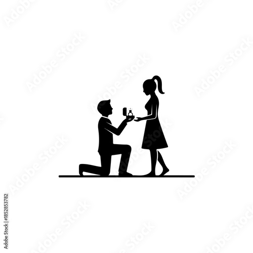 Man kneeling to propose with engagement ring isolated on transparent background