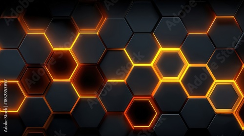Abstract Hexagonal Pattern with Glowing Orange Edges on Dark Background