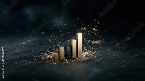 Abstract Business Growth Concept with Golden Bars and Sparkling Dust Effect