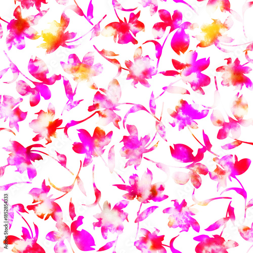 Beautiful floral pattern drawn with watercolor technique,