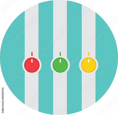 Three colorful control knobs red green yellow on striped background red knob green knob