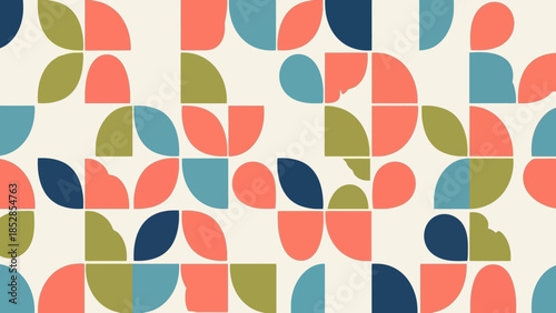 Abstract geometric pattern with curved shapes in retro colors.