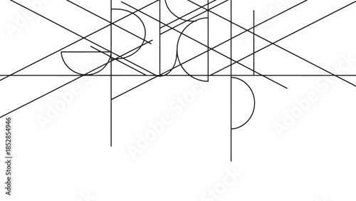 Abstract line drawing with overlapping shapes and lines.