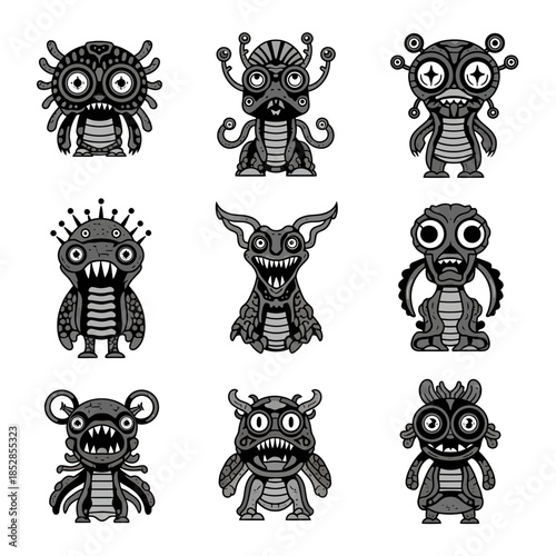 Quirky monster collection for fun designs or playful projects, perfect for adding a unique touch to your creative work with these charming creatures
