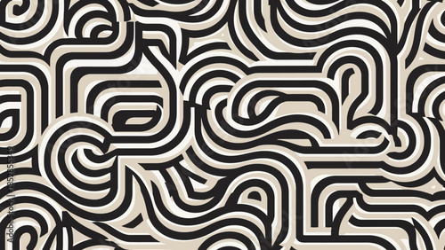 Abstract pattern of flowing black and white lines creating a sense of movement and depth.