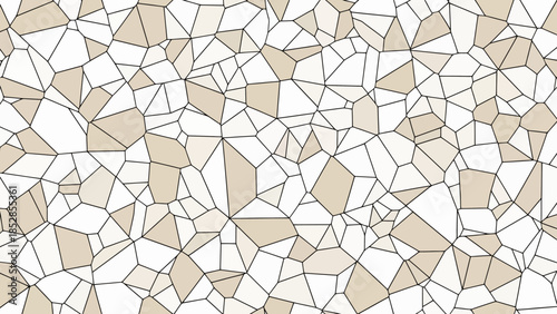 A seamless abstract pattern of irregular polygons in shades of beige and white, resembling a Voronoi diagram.