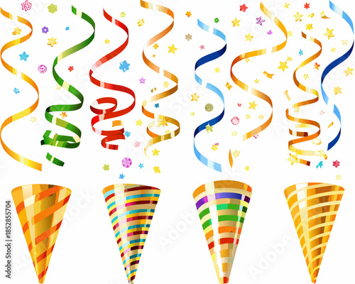 Colorful confetti and party poppers celebrating a festive and joyful occasion