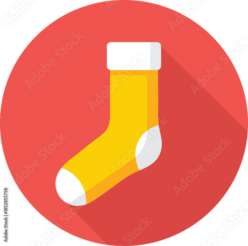 Yellow sock with white cuff and toe on red circle background
