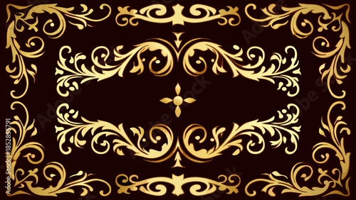 An elegant golden ornate frame design with floral and scrollwork details