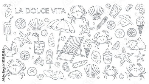 La dolce vita summer beach elements Vector, illustration
