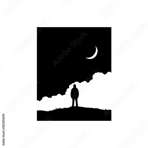 Silhouette under moonlit sky isolated on transparent background
