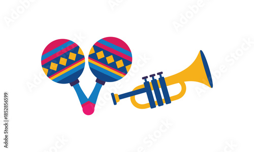 Set of Maraca and Trumpet Musical Instrument Carnival Bundle Design