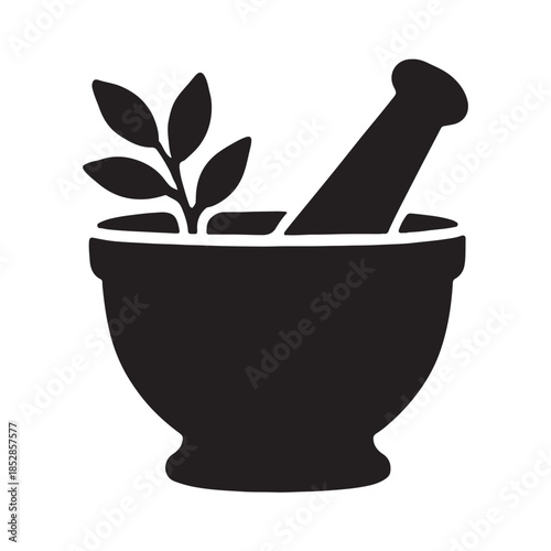 Traditional herbal remedies represented by a classic mortar and pestle icon