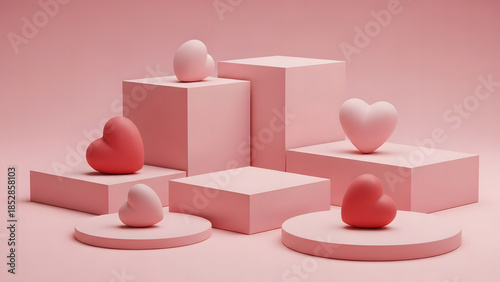 Pink Pedestals and Hearts Display for Valentines Day.