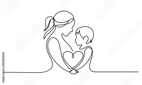 Mother and Child Embrace in Heart Shape on Transparent Background