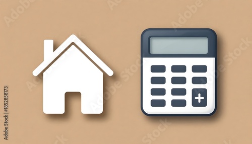 Conceptual representation of home finance with a house icon and a calculator, highlighting the financial aspects of owning a home.