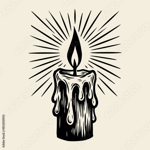 Vintage Burning Candle Icon Radiant Light Spiritual Flame Illustration