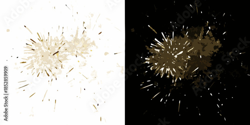 Side by side comparison of fireworks explosions in light and dark backgrounds