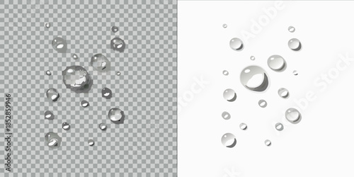 Realistic water droplets on transparent and white backgrounds a refreshing visual