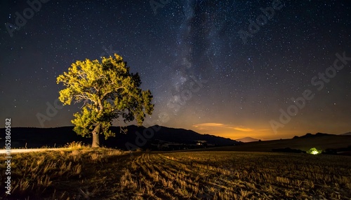 Majestic Tree Under a Starry Night Sky Landscape.