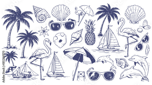 Tropical summer vacation elements collection Vector, illustration