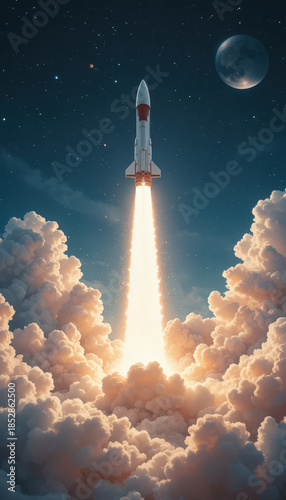 Rocket launching into space outer space digital artwork celestial environment dramatic viewpoint exploration concept