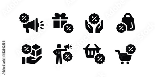 Discount and Promotion Icons Set. Sale and Special Offer Icon Collection. E-Commerce Discount Symbols Pack