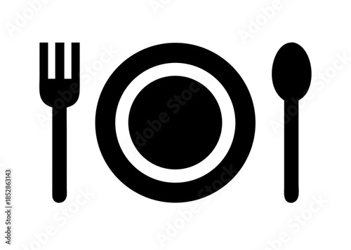 Fork, spoon and plate set icons. Tableware set flat style. Dinnerservice collection. Dinner service - stock vector.