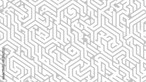 Intricate abstract pattern featuring a complex network of interconnected lines and pathways.