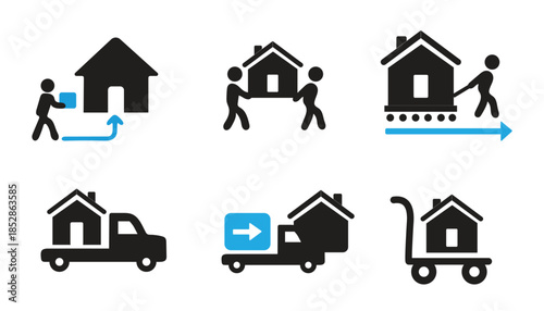 Home Moving Relocation Icon Set House Transport Delivery Real Estate Vector Illustration