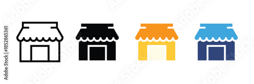 Storefront icon set. shop symbol. retail, market, building, e-commerce, shopping, business, boutique, commercial icon set. vector illustration 