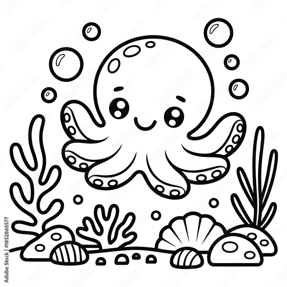 Fototapeta premium Happy Baby Octopus Undersea World Children's Coloring Activity