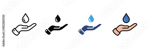 Save water icon set. water drop symbol. water with hand icon. vector illustration 