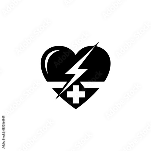 Heart with lightning bolt and medical cross isolated on transparent background