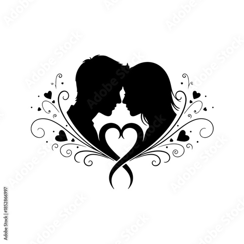 Silhouettes of lovers in embrace isolated on transparent background