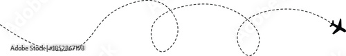 Airplane route with dotted flight path. Airplane with curved dotted flight route. flight path with dotted line, aviation concept, travel background. Airplane line path icon of airplane flight route