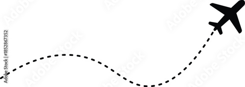 Airplane route with dotted flight path. Airplane with curved dotted flight route. flight path with dotted line, aviation concept, travel background. Airplane line path icon of airplane flight route