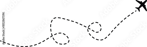 Airplane route with dotted flight path. Airplane with curved dotted flight route. flight path with dotted line, aviation concept, travel background. Airplane line path icon of airplane flight route